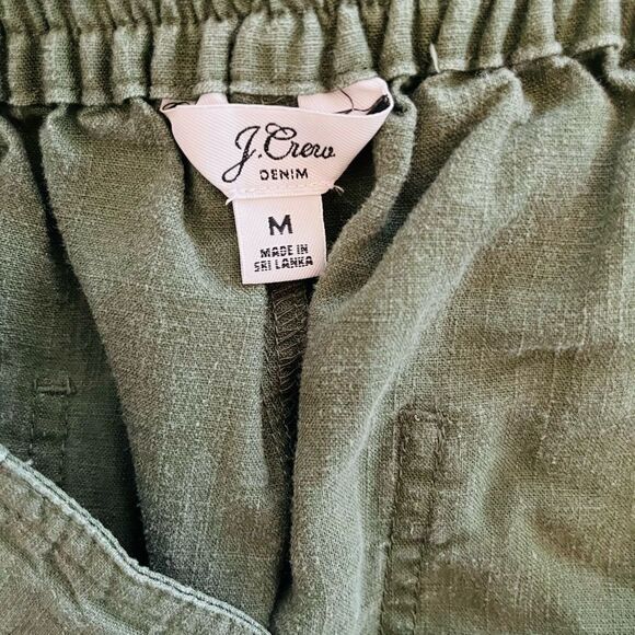J Crew Denim olive green linen blend elastic waist drawstring crop pants size M. - Picture 5 of 6